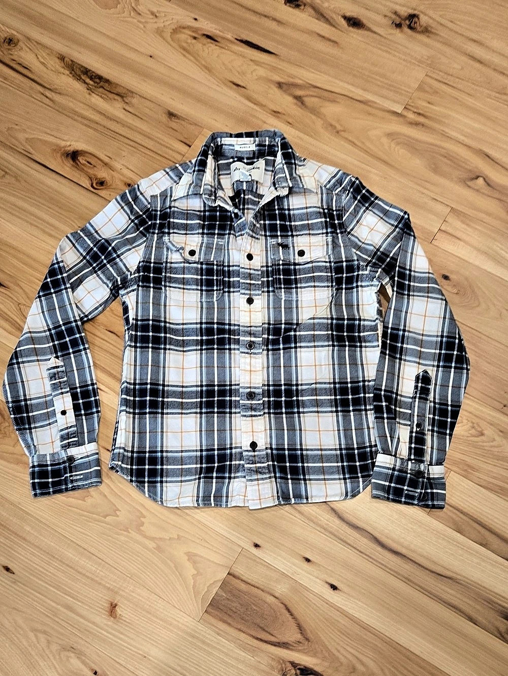 Abercrombie Plaid Button Down Shirt Blue & White Size XL Like New